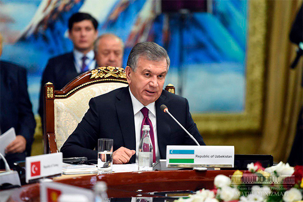 President Shavkat Mirziyoyev addresses the Summit of the Cooperation Council of Turkic Speaking States