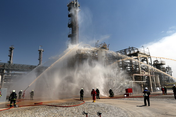 Fire-tactical drills take place at oil refinery in Bukhara