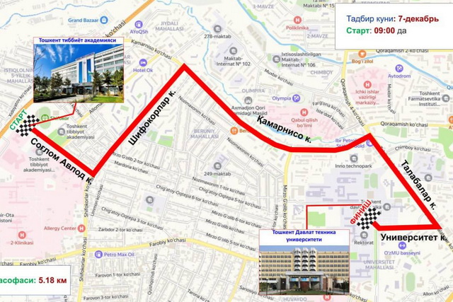 Olmazor tumanida yugurish musobaqasi sababli transport harakati cheklanadi